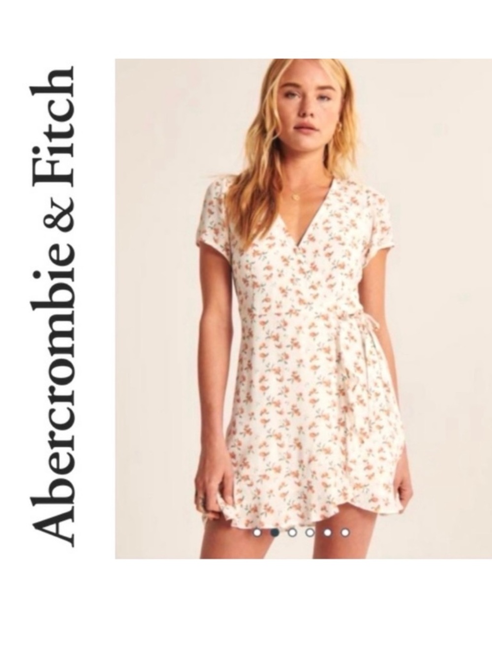 Abercrombie & Fitch Peaches Print Ruffle Wrap Mini Dress